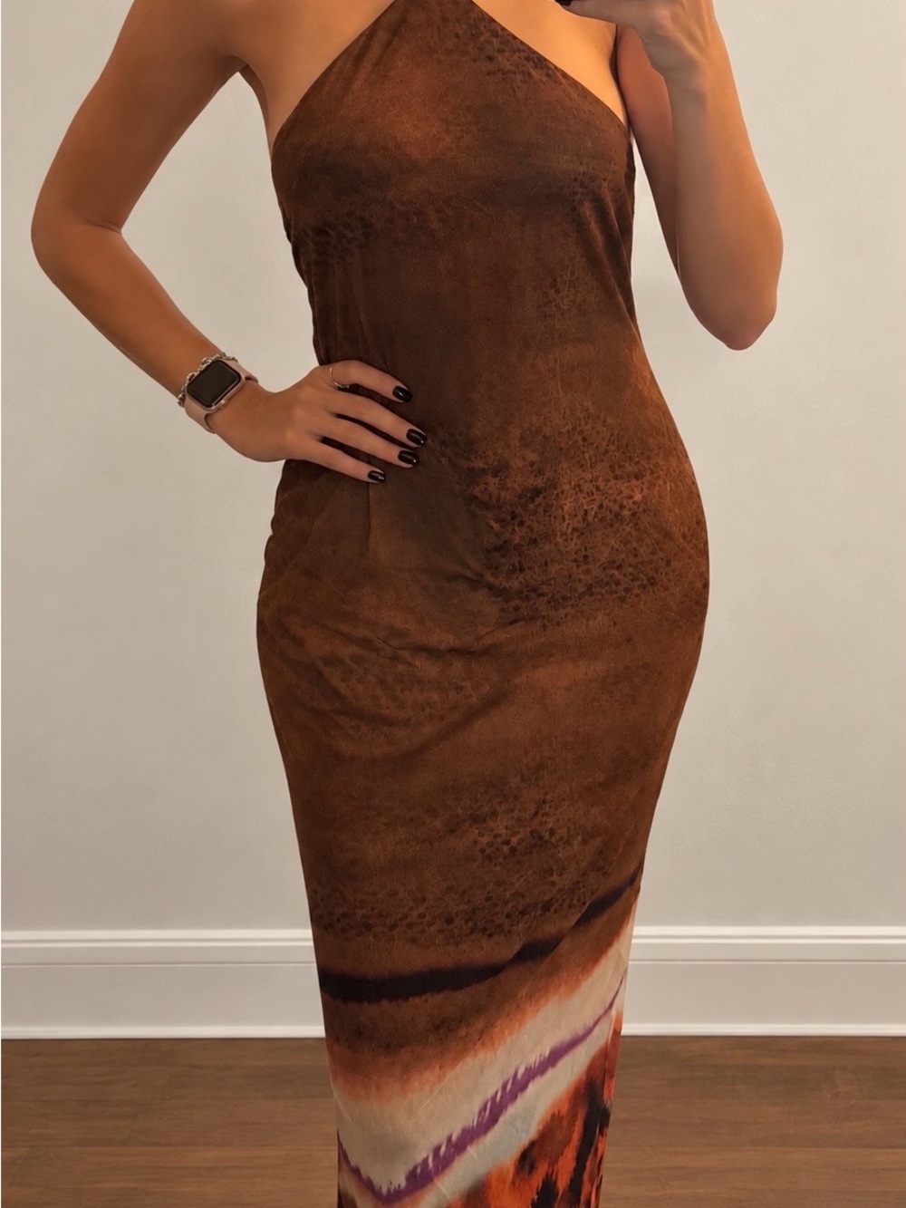 ZARA Brown Leopard Animal Print Halter Backless Maxi Dress Women L
